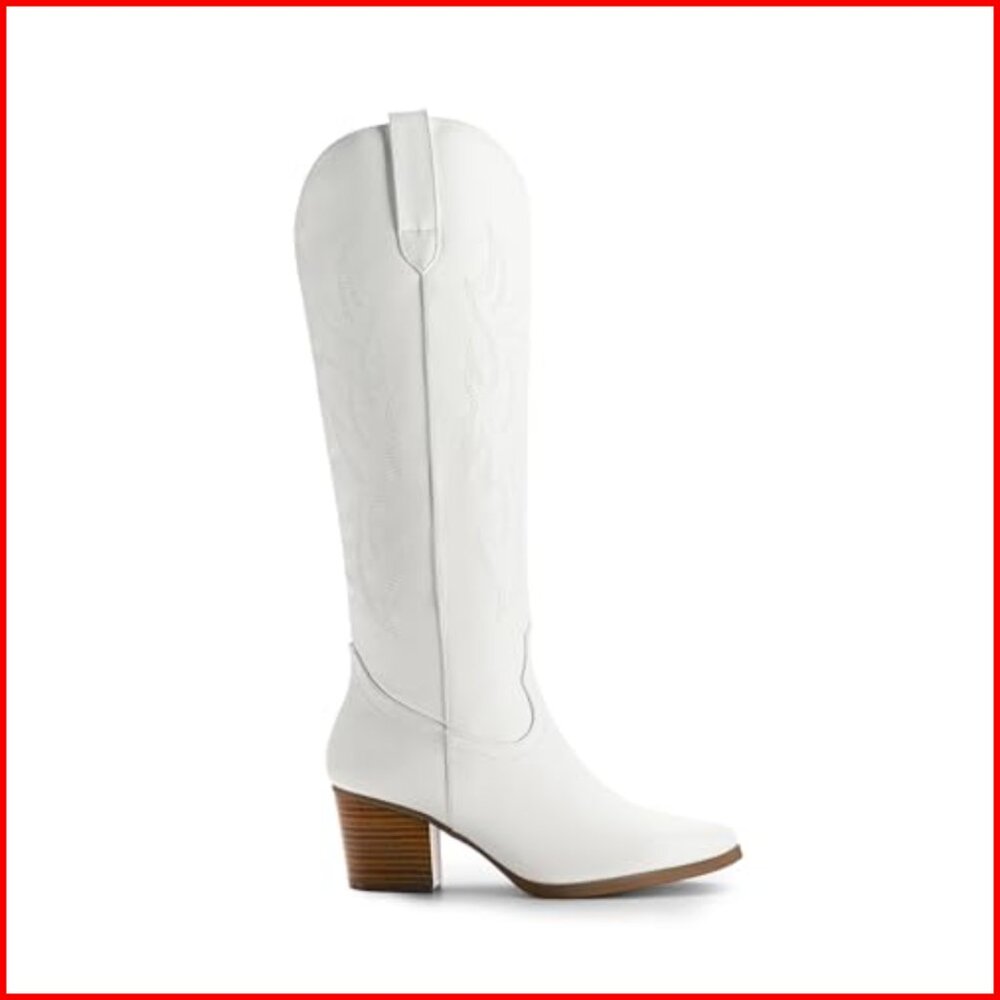 Knee High Cowboy Boots Women's Pull On Zipper Chunky Heel Pointed Toe - Picture 2 of 7